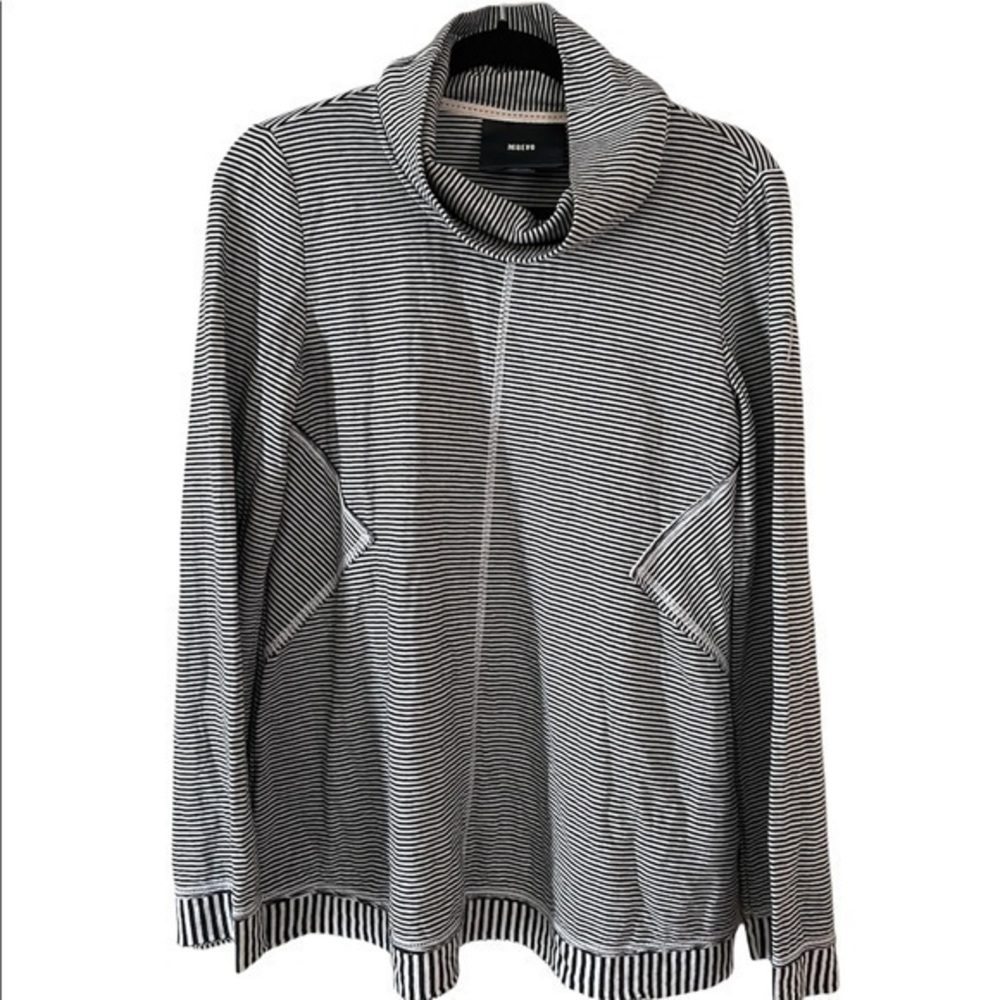 Anthropologie Maeve Black White Stripe Mock Neck Long Sleeve Sweater Women Small
